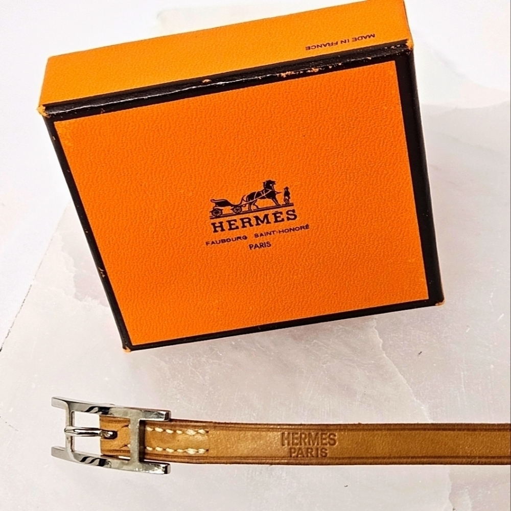 Hermes Calfskin Leather Palladium Hapi 3 Wrap Bracelet - Picture 6 of 11